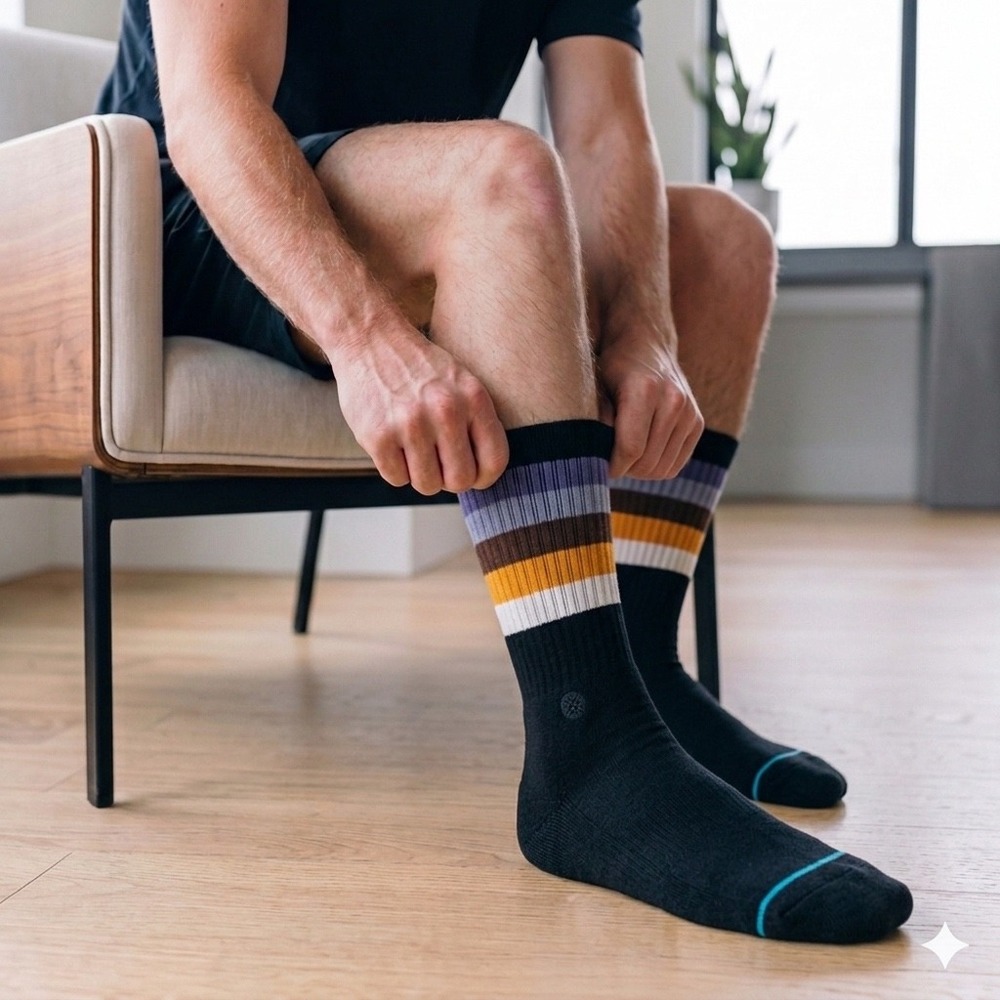 Stance Malibu Crew Socks Mens Large Multi New Striped Mid Cushion A556C24MAL